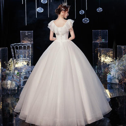 Sexy Tulle Wedding Dress For Pregnant V-neck Lace Up Ball Gown