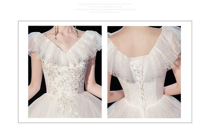 Sexy Tulle Wedding Dress For Pregnant V-neck Lace Up Ball Gown