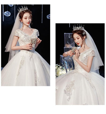 Sexy Tulle V-neck Lace Up Ball Gown Princess Wedding Dresses