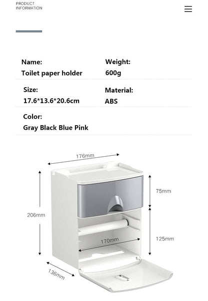 Multifunction Toilet Paper Holder Waterproof Toilet Tissue Storage Box