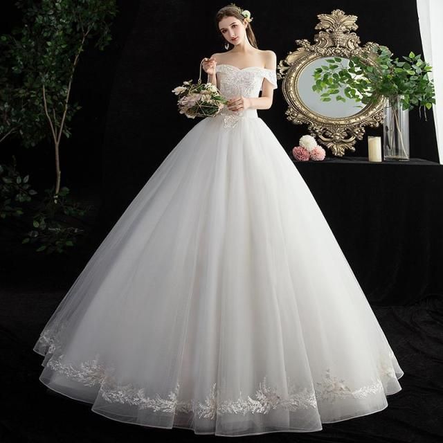 Sexy Off The Shoulder Boat Neck Bridal Gown