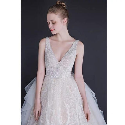 Luxury Wedding Dress Backless Sexy Pearl Beaded