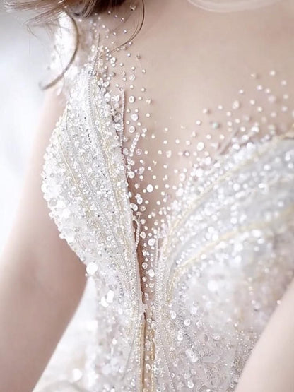 Luxury Princess Wedding Dress with Shiny Beading Crystals
