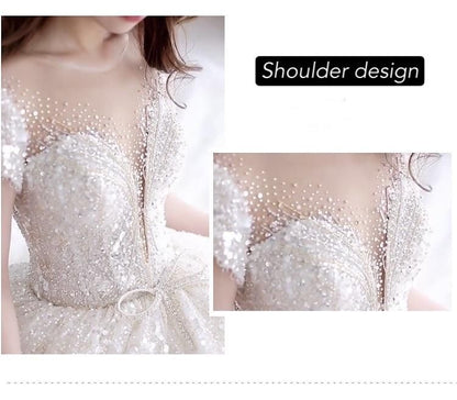 Luxury Princess Wedding Dress with Shiny Beading Crystals