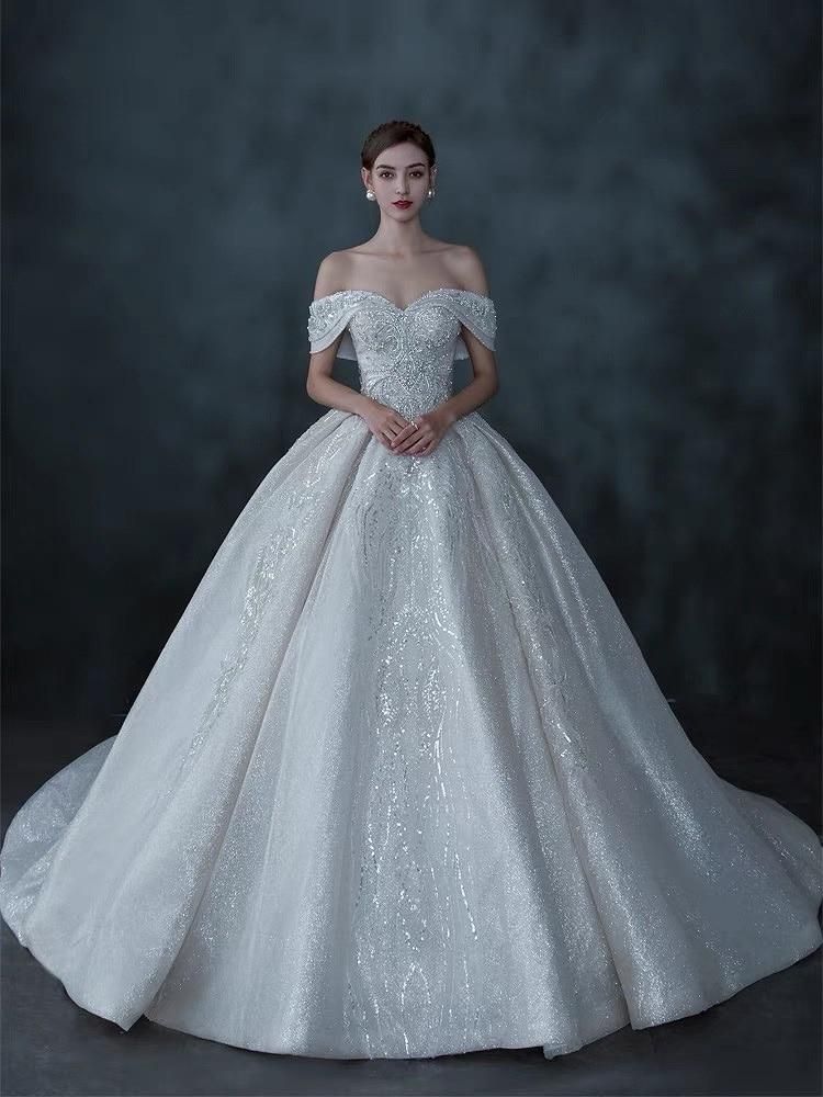 Luxury Wedding Dress Lace Sequins Beaded Crystal Gown