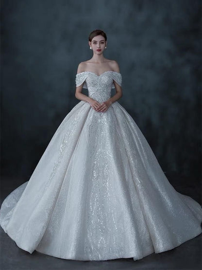 Luxury Wedding Dress Lace Sequins Beaded Crystal Gown