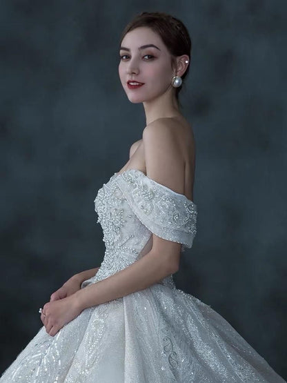 Luxury Wedding Dress Lace Sequins Beaded Crystal Gown