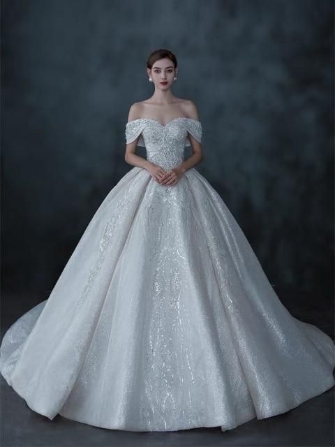 Luxury Wedding Dress Lace Sequins Beaded Crystal Gown