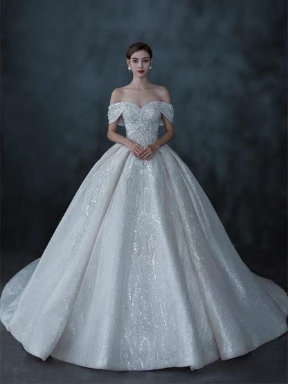 Luxury Wedding Dress Lace Sequins Beaded Crystal Gown