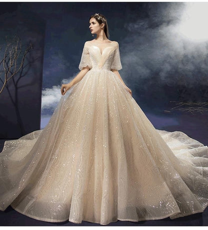 New Shiny Wedding Dress Luxury Beading Lace