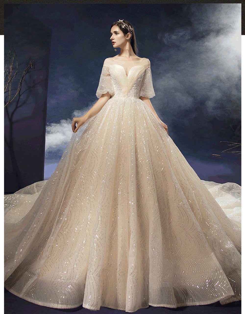 New Shiny Wedding Dress Luxury Beading Lace