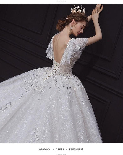 Luxury White Wedding Dress with Crystal Beads