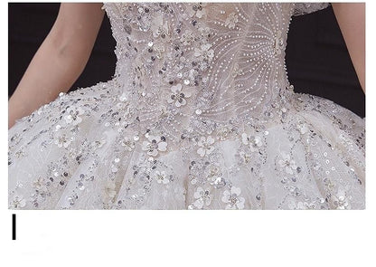 Luxury White Wedding Dress with Crystal Beads