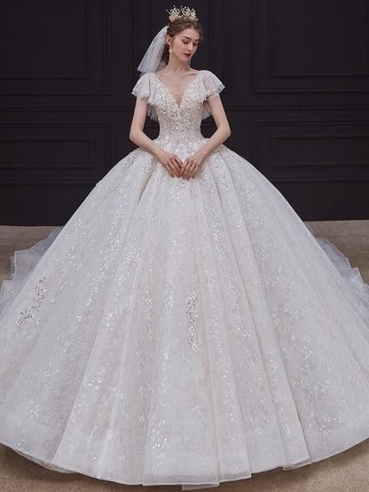 Luxury White Wedding Dress with Crystal Beads