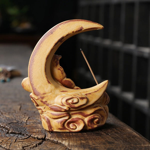 Moon Backflow Incense Burner With Waterfall