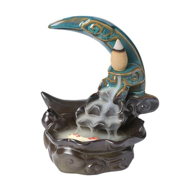 Moon Backflow Incense Burner With Waterfall