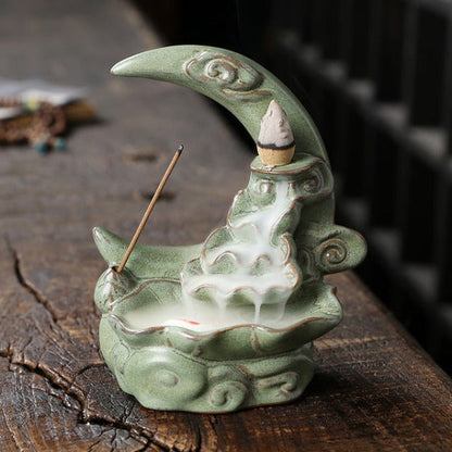 Moon Backflow Incense Burner With Waterfall
