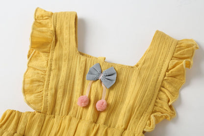 Baby Girl 1pcs Solid Color Bow Tie Design Ruffle Sleeveless Crotch