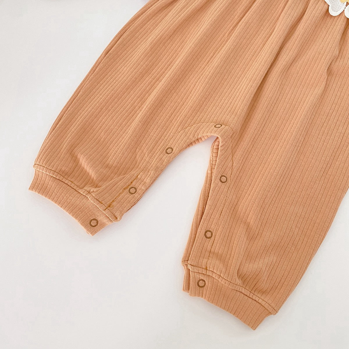 Baby Girl 3D Flower Patched Pattern False 1-Piece Design Doll Neck