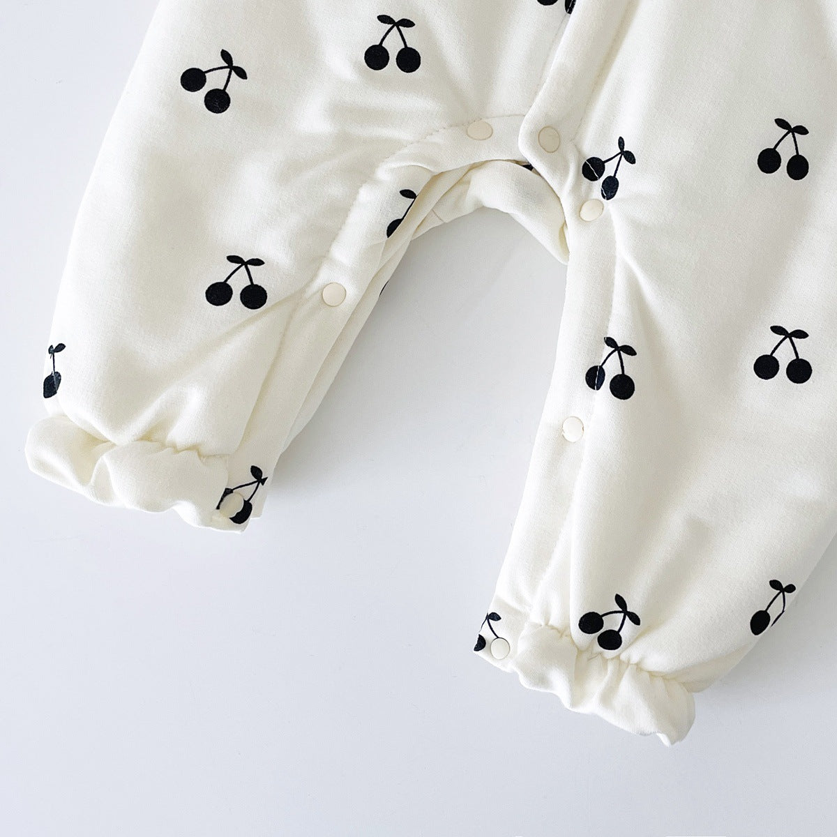 Baby Girl CHerry Pattern Mesh Patched Design Thermal Romper