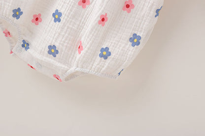 Baby Girl Floral Print Ruffles Collar Short-Sleeved Onesies