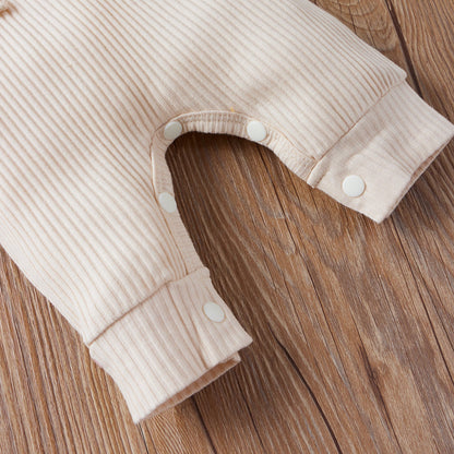 Baby Ribbed Knitted Graphic Belted Design Sleeveless Crotch Rompers