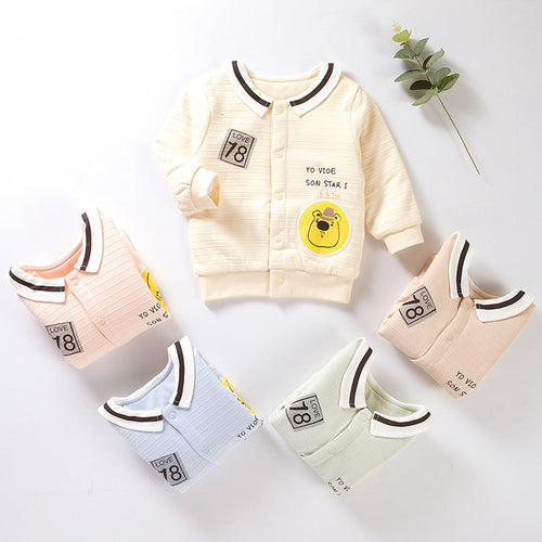 Baby Cartoon Bear Pattern Lapel Design Quilted Warm Coat
