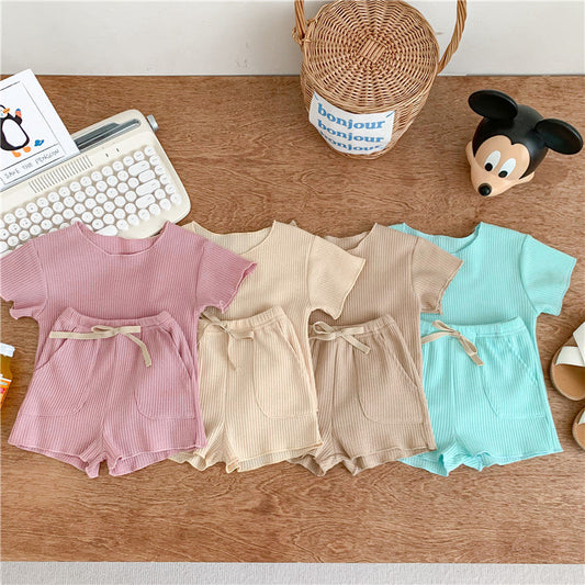 Baby Solid Color Soft Cotton Home Clothes Sets