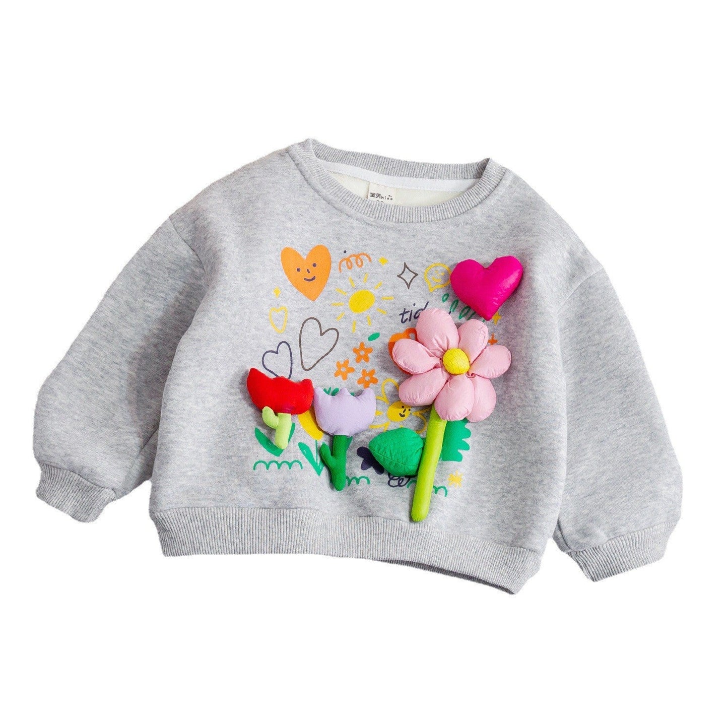 Baby Girl Flower Patched Pattern Thickened Autumn Hoodies