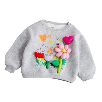Baby Girl Flower Patched Pattern Thickened Autumn Hoodies