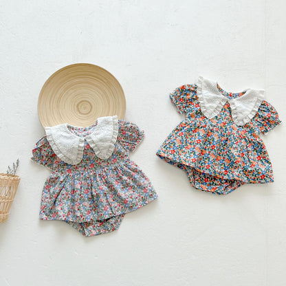 Baby Girls Little Floral Print Lovely Collar Dress Onesies