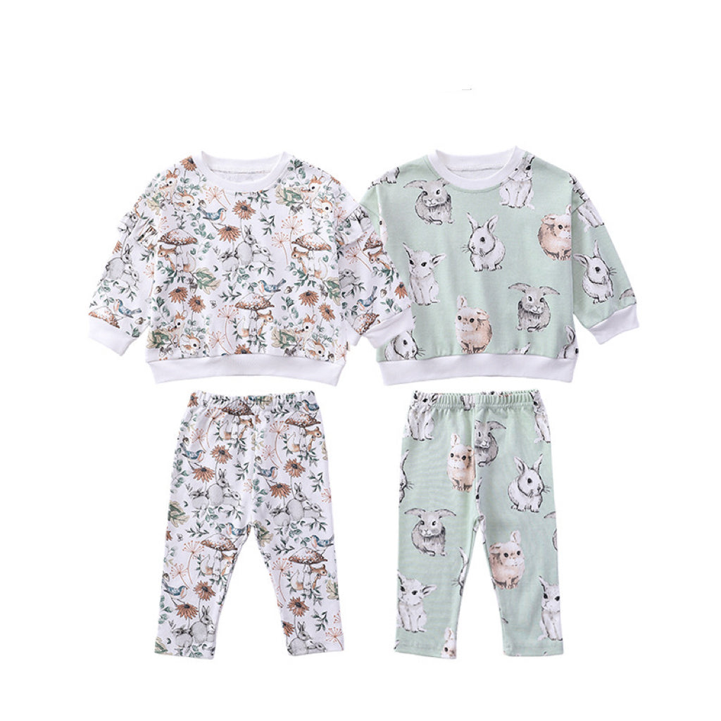 Print Pattern Hoodie & Pants Sets Outfits