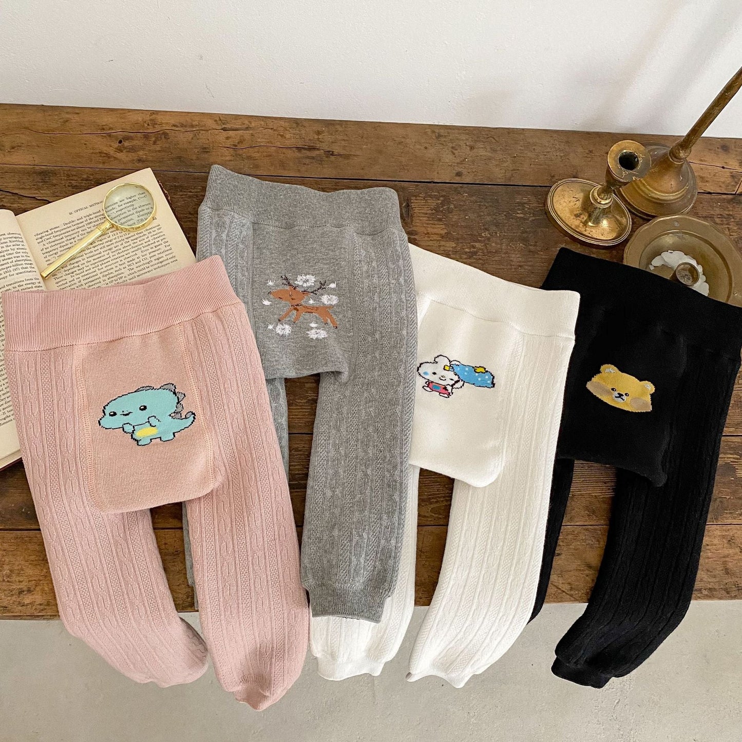 Baby Girl Embroidered Design Solid Color Fleece Pants