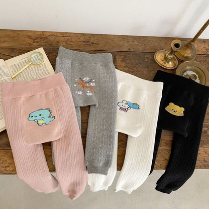 Baby Girl Embroidered Design Solid Color Fleece Pants