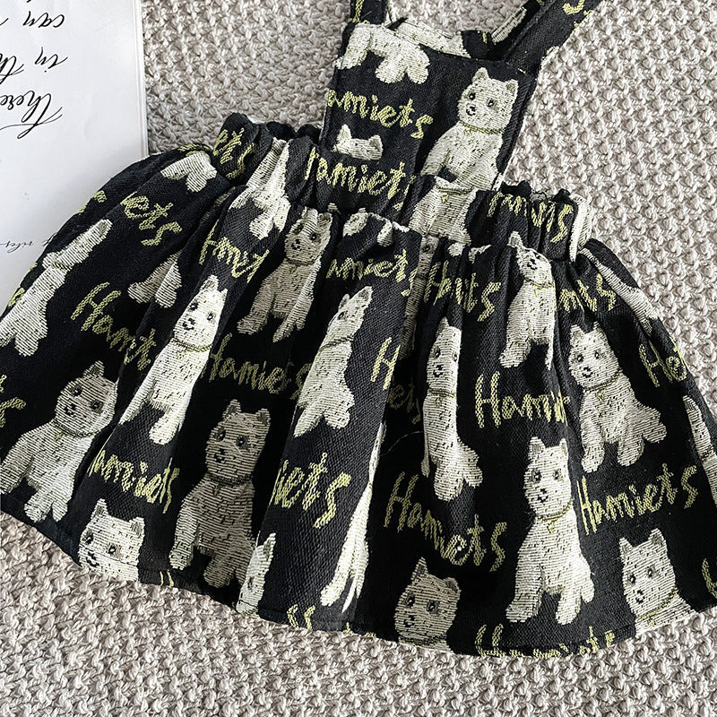 Baby Girls Solid Top Combo Cartoon Pattern Overalls Dress In Sets