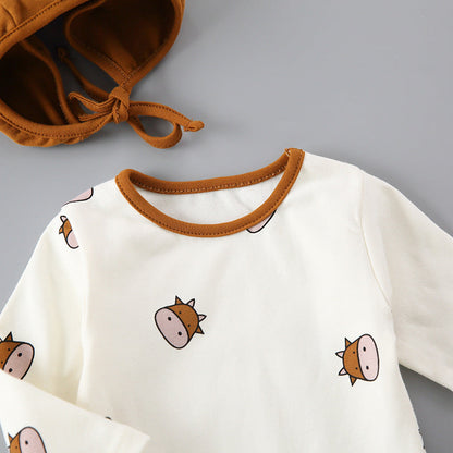 Baby 1pcs Cartoon Bear & Calf Graphic Long Sleeved Soft Bodysuit With