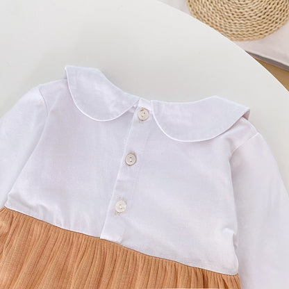 Baby Girl 3D Flower Patched Pattern False 1-Piece Design Doll Neck