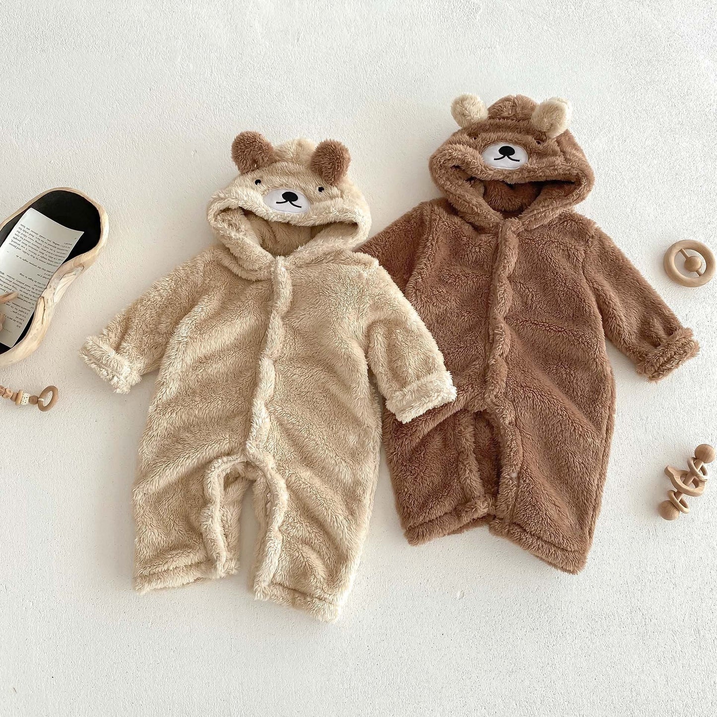 Infant Baby Little Bear Thicken Long Sleeve Jumpsuit In Winter