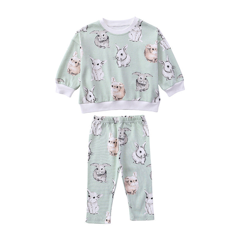 Print Pattern Hoodie & Pants Sets Outfits