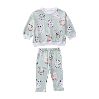 Print Pattern Hoodie & Pants Sets Outfits