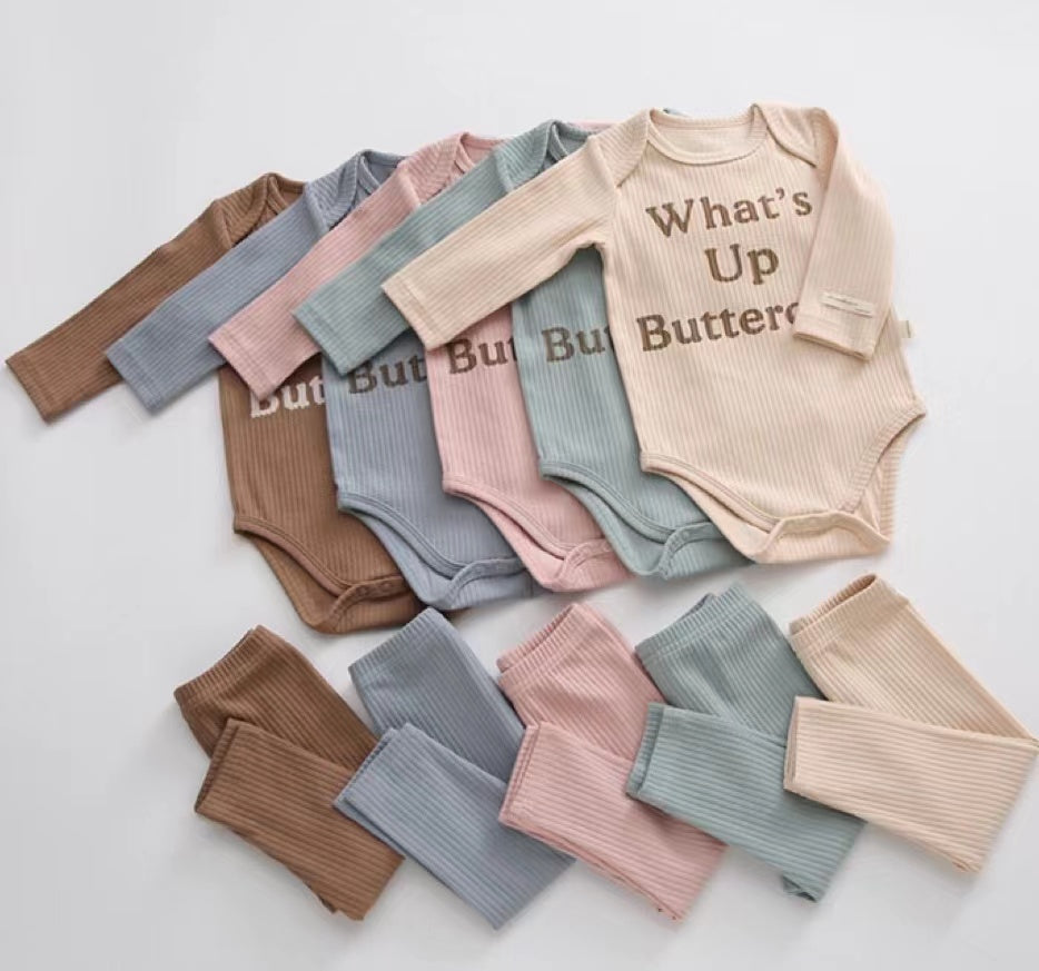 Baby Slogan Print Pattern Long-Sleeved Onesies Combo Solid Pants Sets