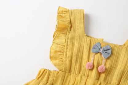 Baby Girl 1pcs Solid Color Bow Tie Design Ruffle Sleeveless Crotch