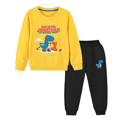 Baby Boy Cartoon Dinosaur Print Pattern Hoodie Combo Trousers Cotton 1