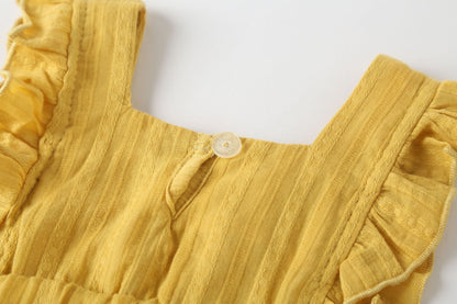 Baby Girl 1pcs Solid Color Bow Tie Design Ruffle Sleeveless Crotch