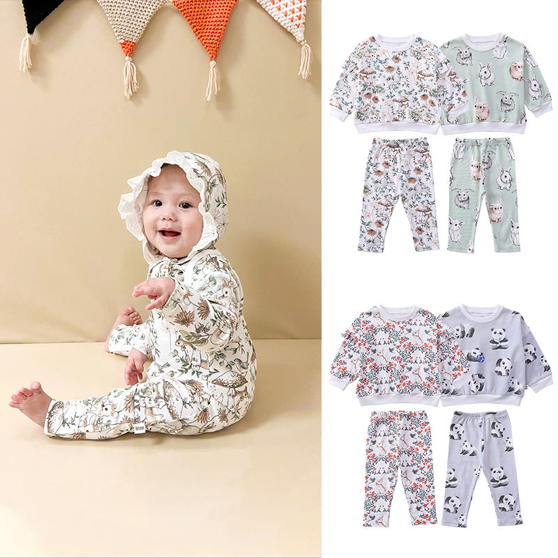 Print Pattern Hoodie & Pants Sets Outfits
