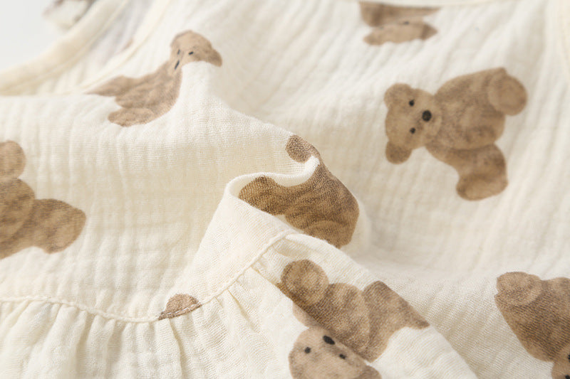 Baby Girl Small-Bear Cartoon Pattern Flounce Design Sleeveless