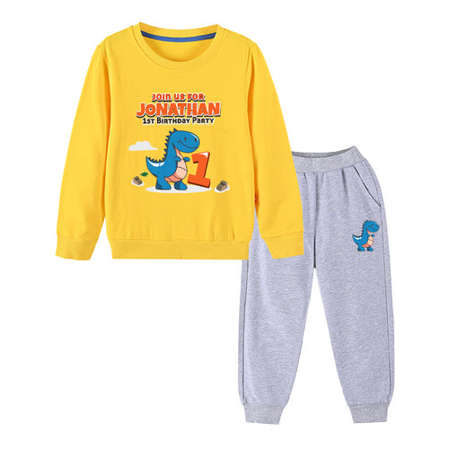 Baby Boy Cartoon Dinosaur Print Pattern Hoodie Combo Trousers Cotton 1
