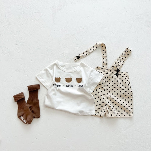 Baby Girls Bear Print Top Combo Overalls In Sets