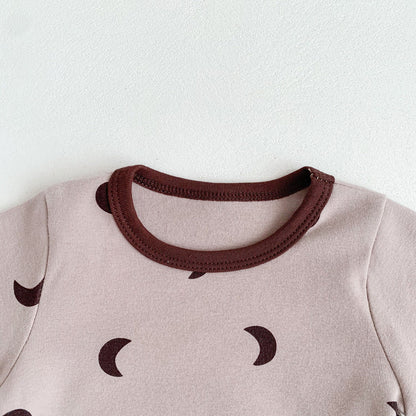 Baby Print Pattern Crewneck Long Sleeve Tops With Pants Sets