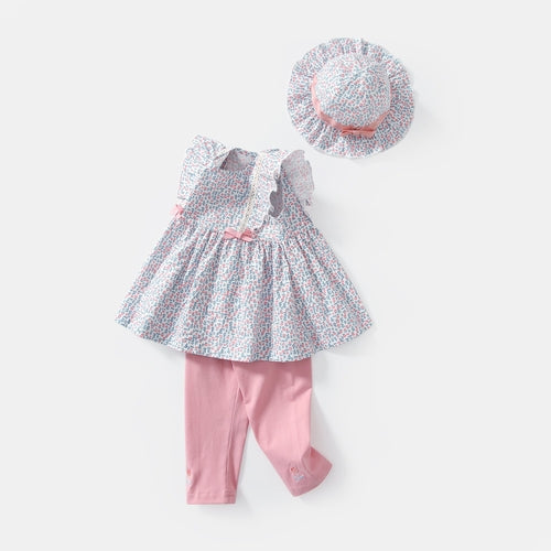 Baby Girls Floral Print Sleeveless Dress Combo Pink Solid Pants With